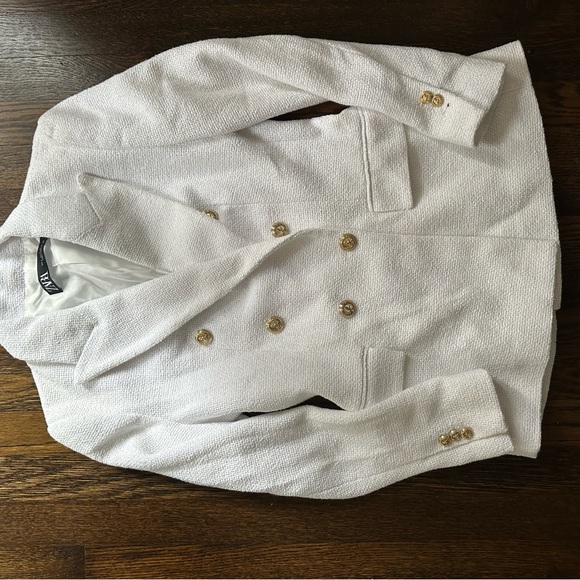 ZARA Tweed Blazer White Chanel Style Blogger Double Breasted Small Jacket - Picture 4 of 5